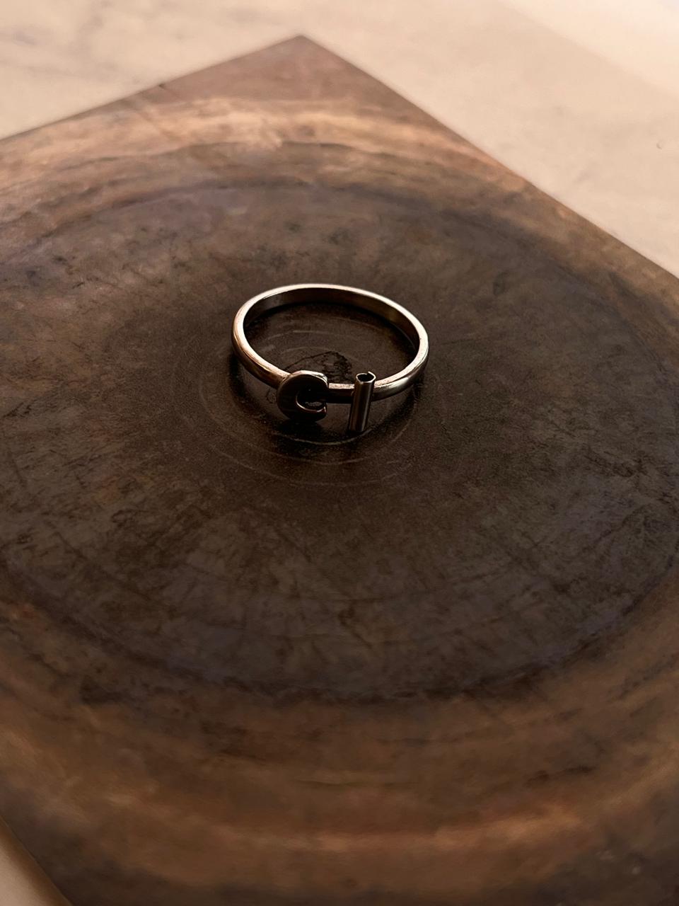 Handcrafted silver ring with moon and flower design