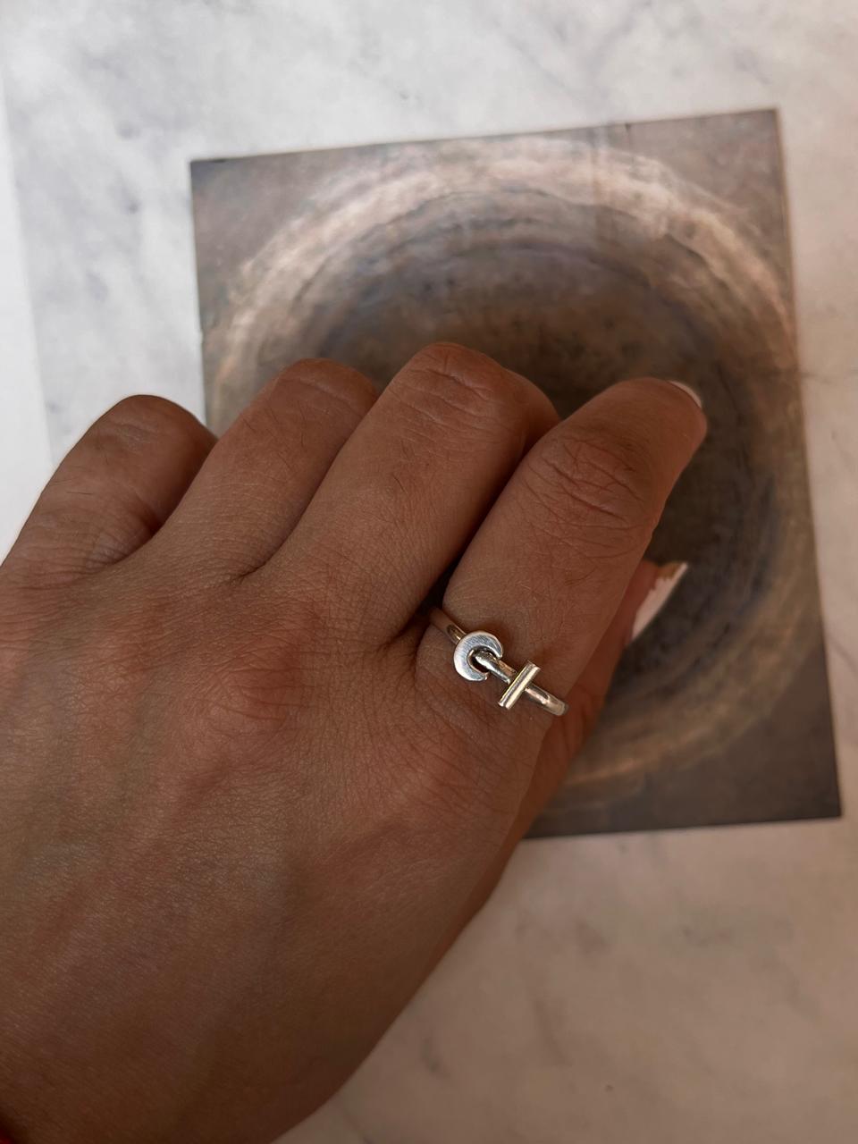 Moon flower holder 925 sterling silver ring