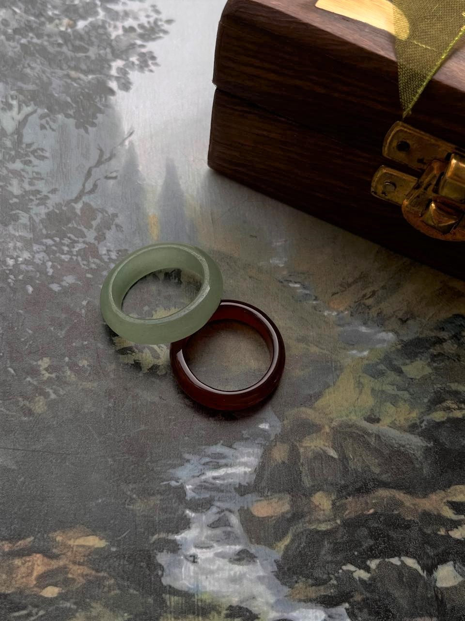 Green aventurine and carnelian crystal stackable ring set