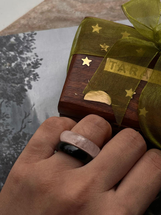 Black agate and rose quartz stack set crystal band