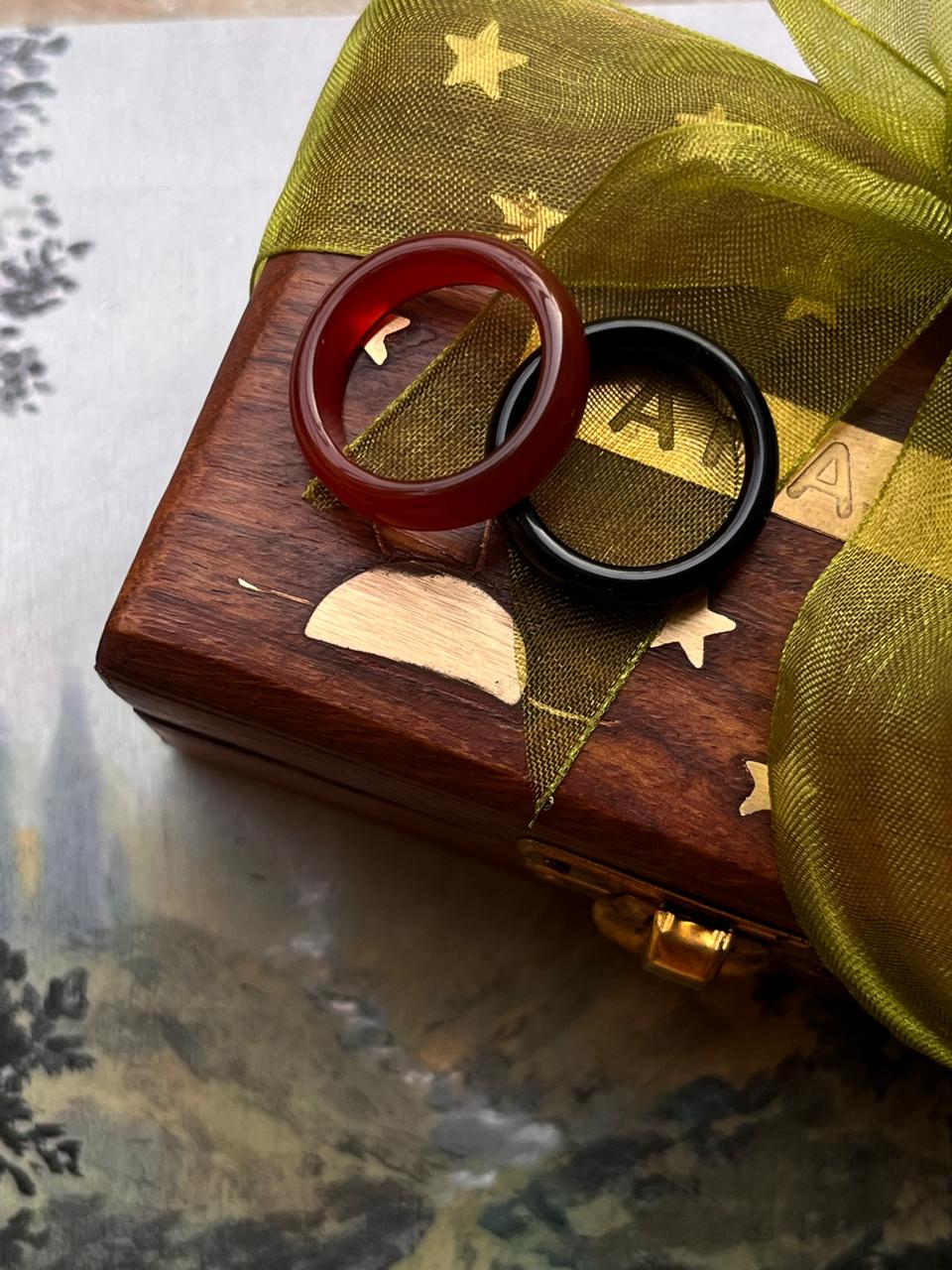 Handcrafted black agate and carnelian stacking rings