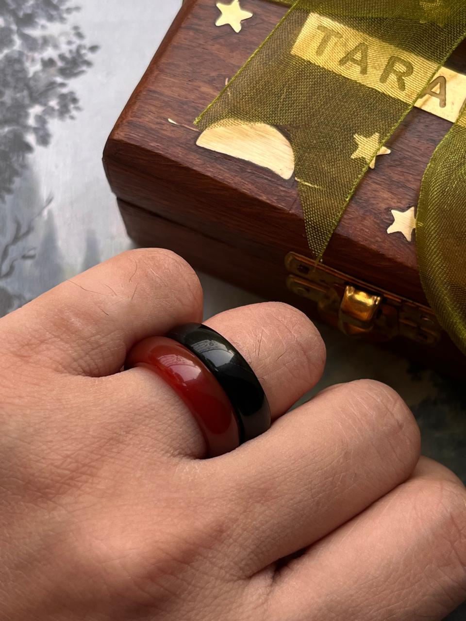 Black agate and carnelian crystal band stack set