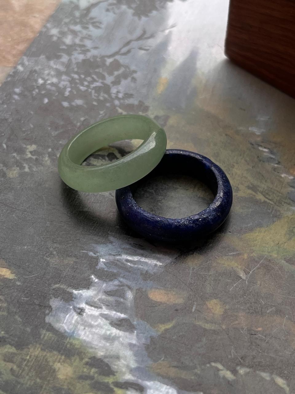 Natural green aventurine and lapis lazuli crystal stack rings