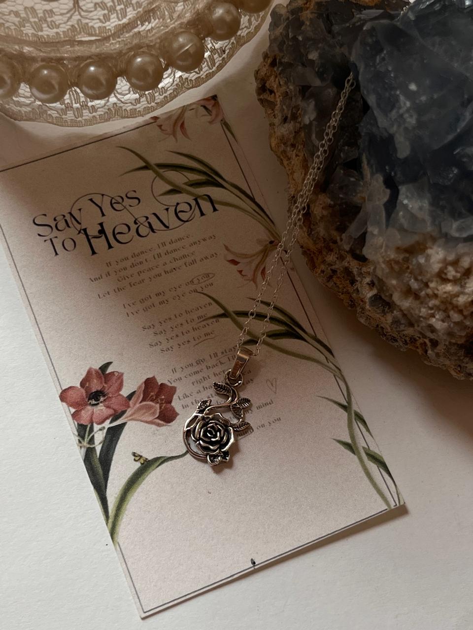 925 Silver Necklace with Vintage Rose Charm