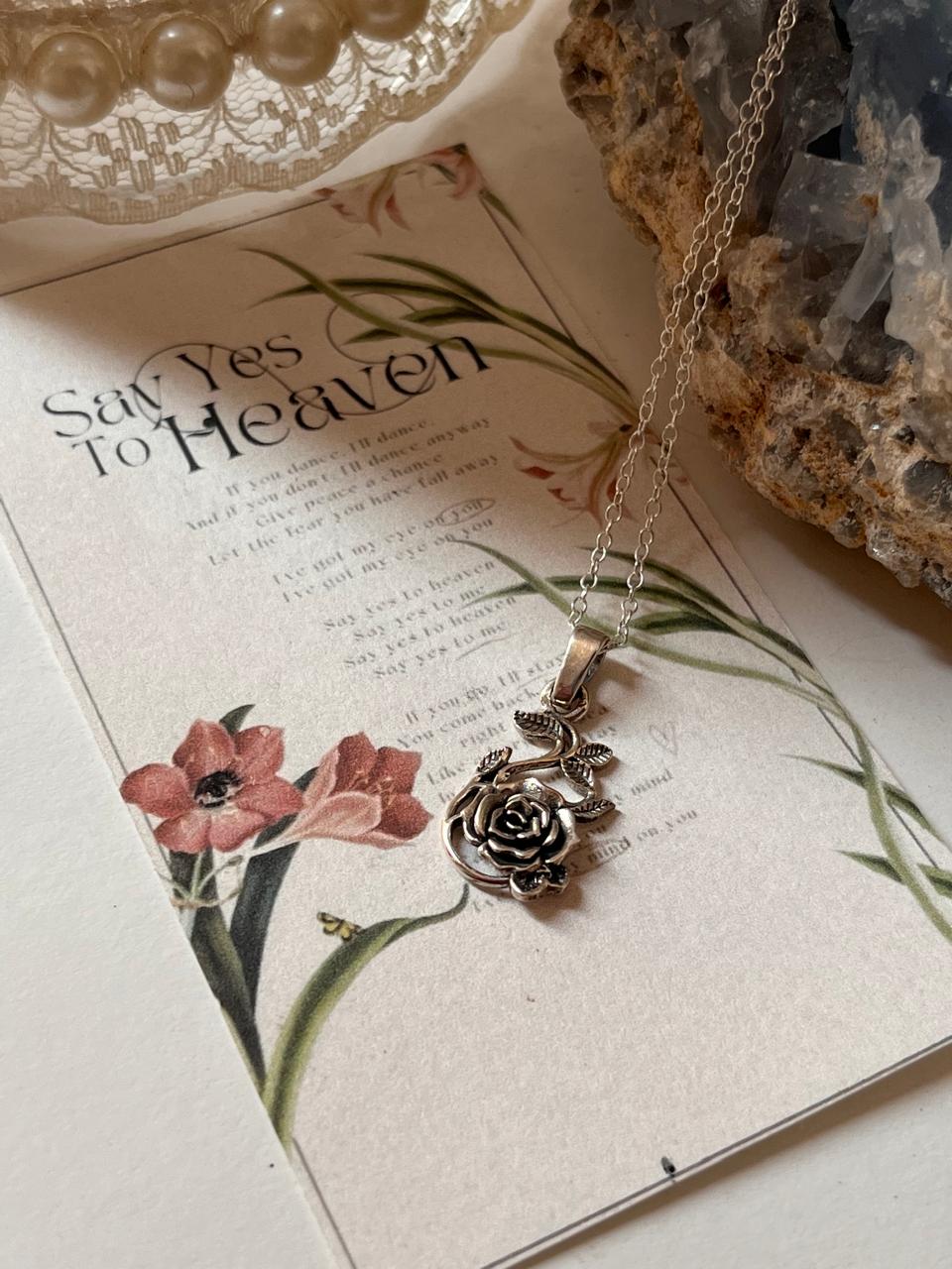 Vintage Rose Silver Necklace with Detailed Pendant
