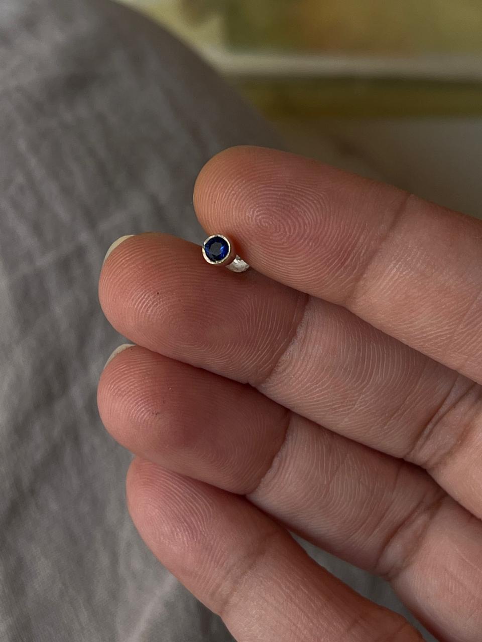 Blue Cz Screw Back Minimal 925 Sterling Silver Nose Pin