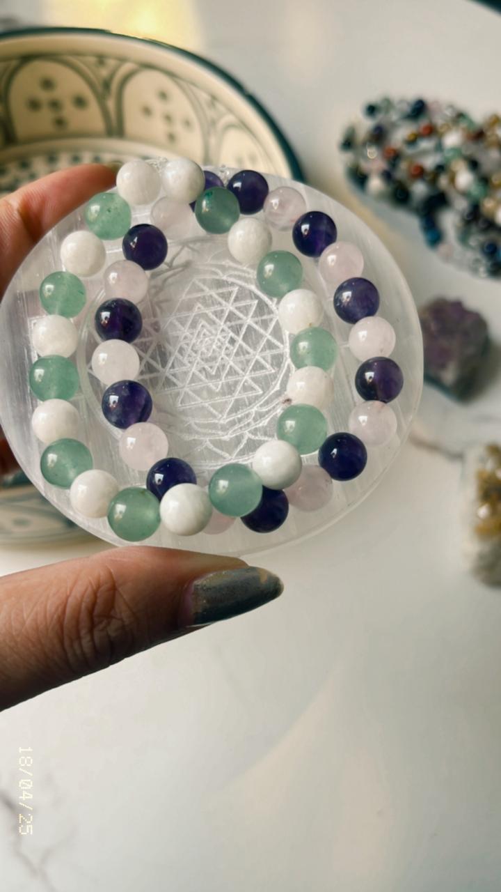 Handcrafted selenite plate with Shree Yantra for spiritual use