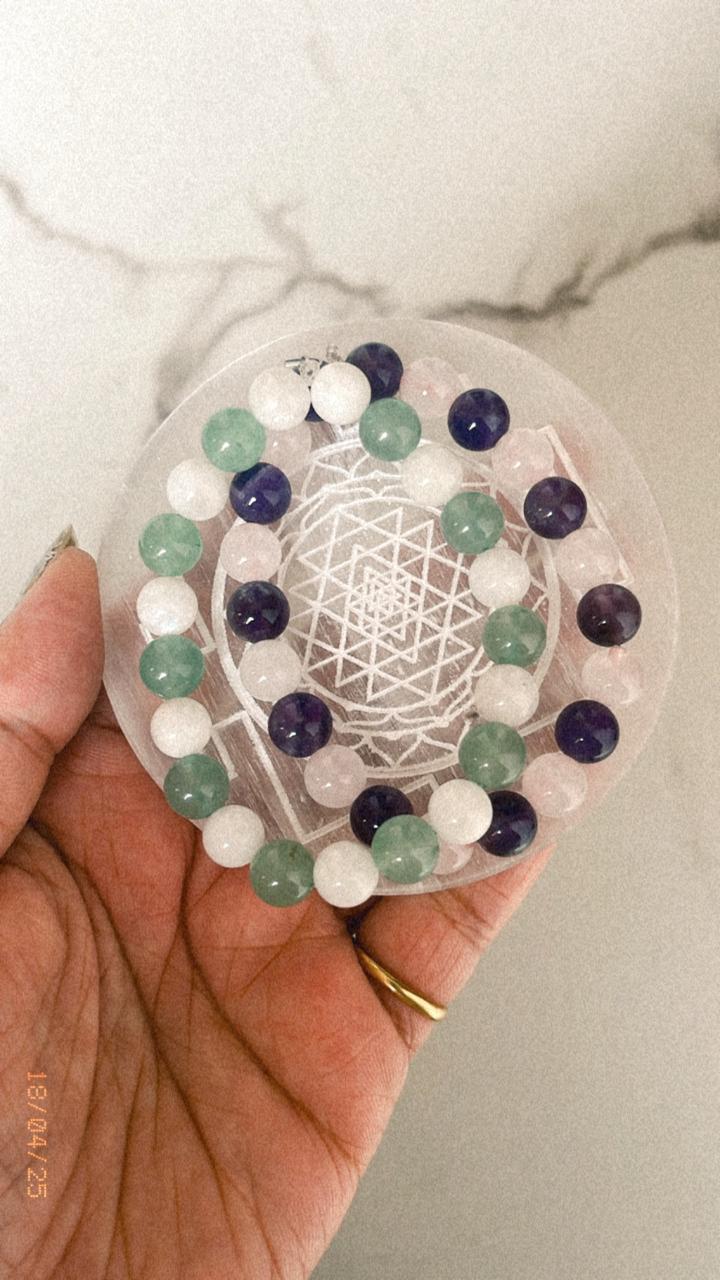 Selenite charging plate for energy healing with Shree Yantra