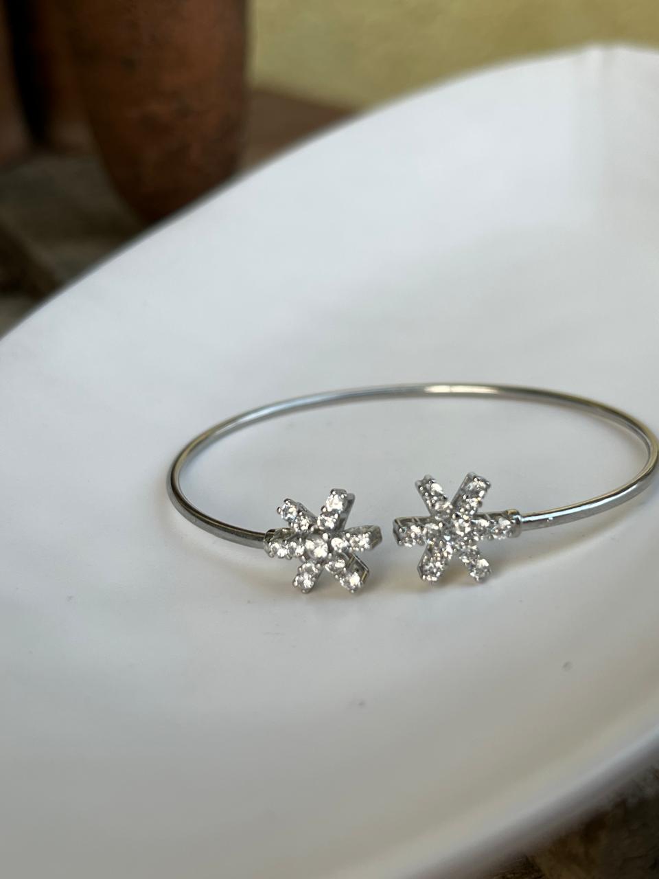 Handcrafted CZ Double Star Sterling Silver Adjustable Kada