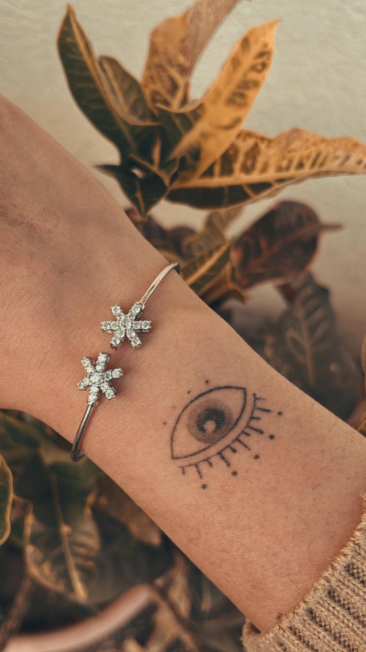 Adjustable Sterling Silver Kada with Double Star CZ Stones