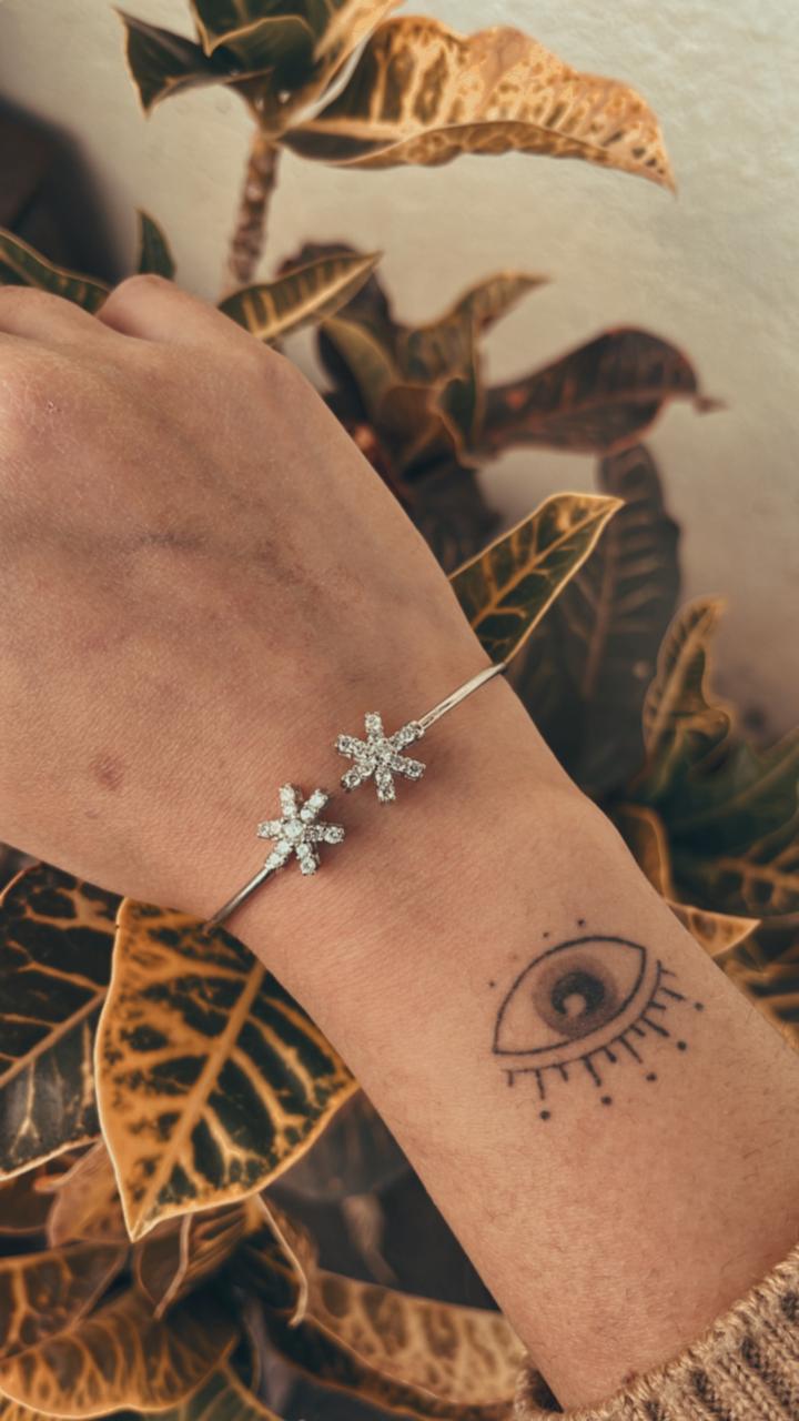 Minimalist CZ Double Star Flexible Kada 925 Silver Jewelry