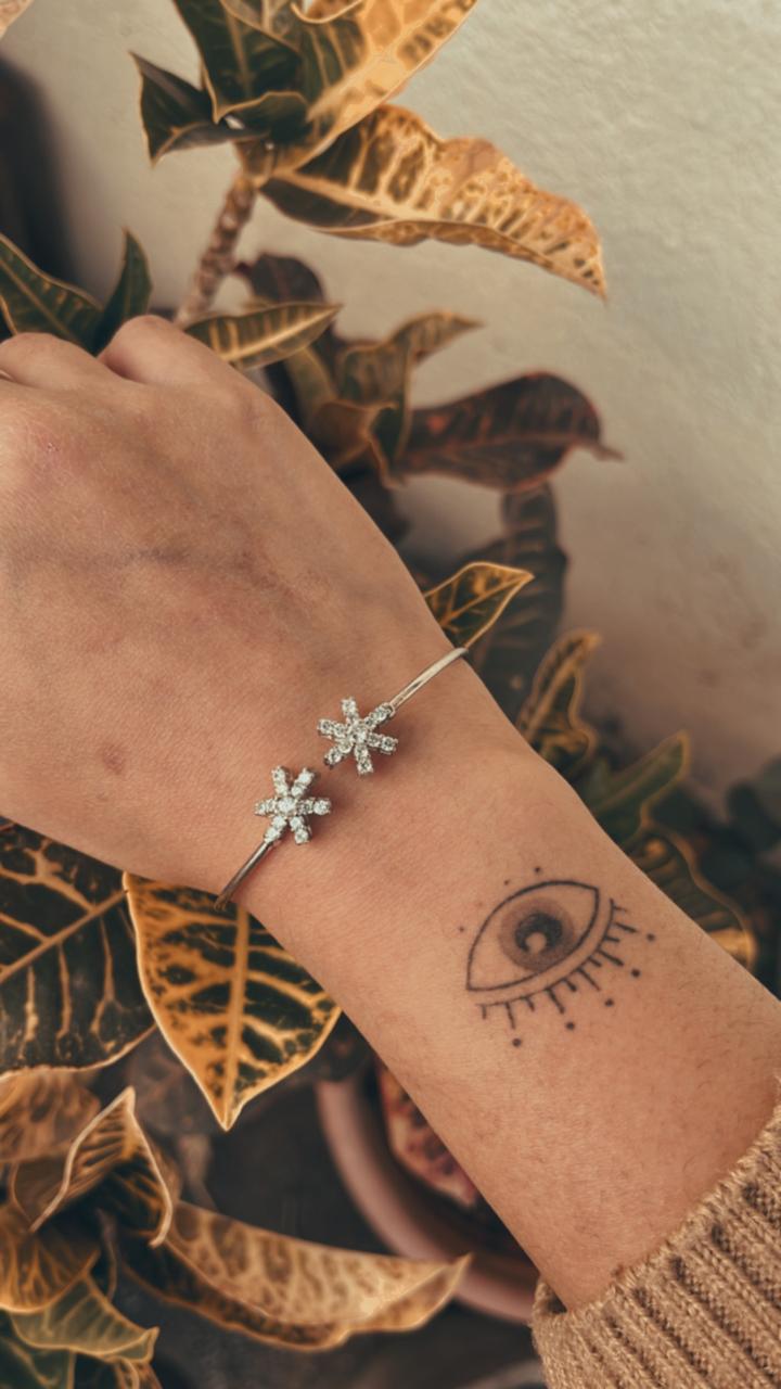925 Sterling Silver Flexible Kada with CZ Double Star Design