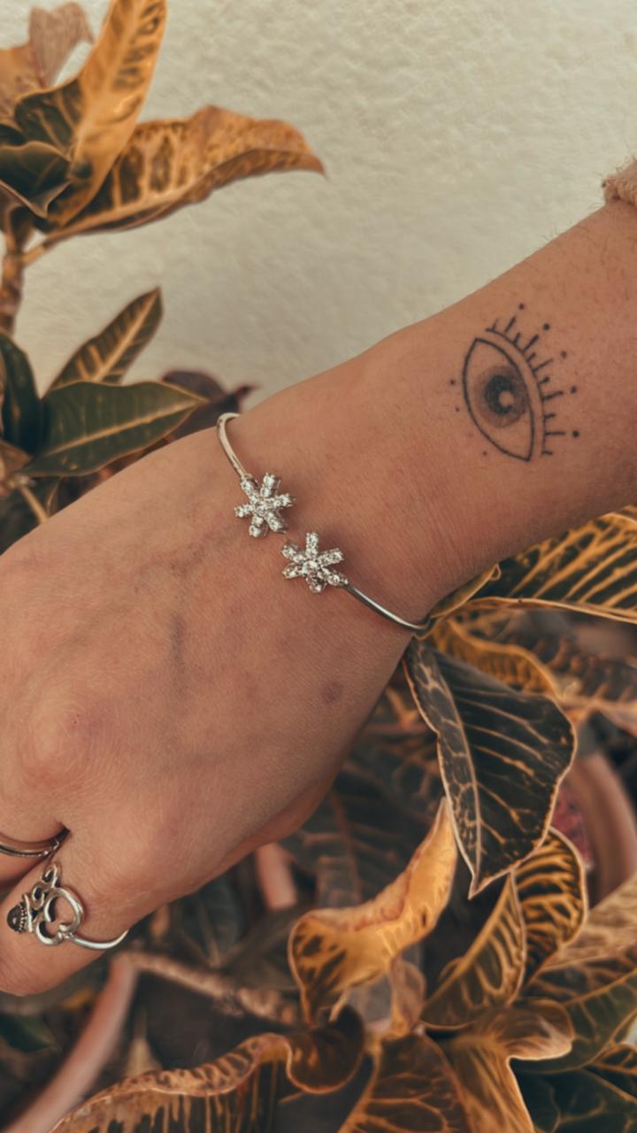 Unique Double Star Cubic Zirconia Kada in Adjustable Sterling Silver