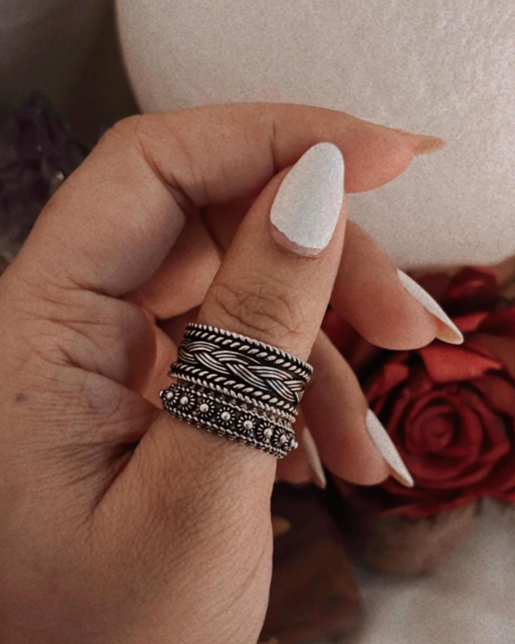 Tribal Braided & Balinese Stack Set 925 Sterling Silver Ring