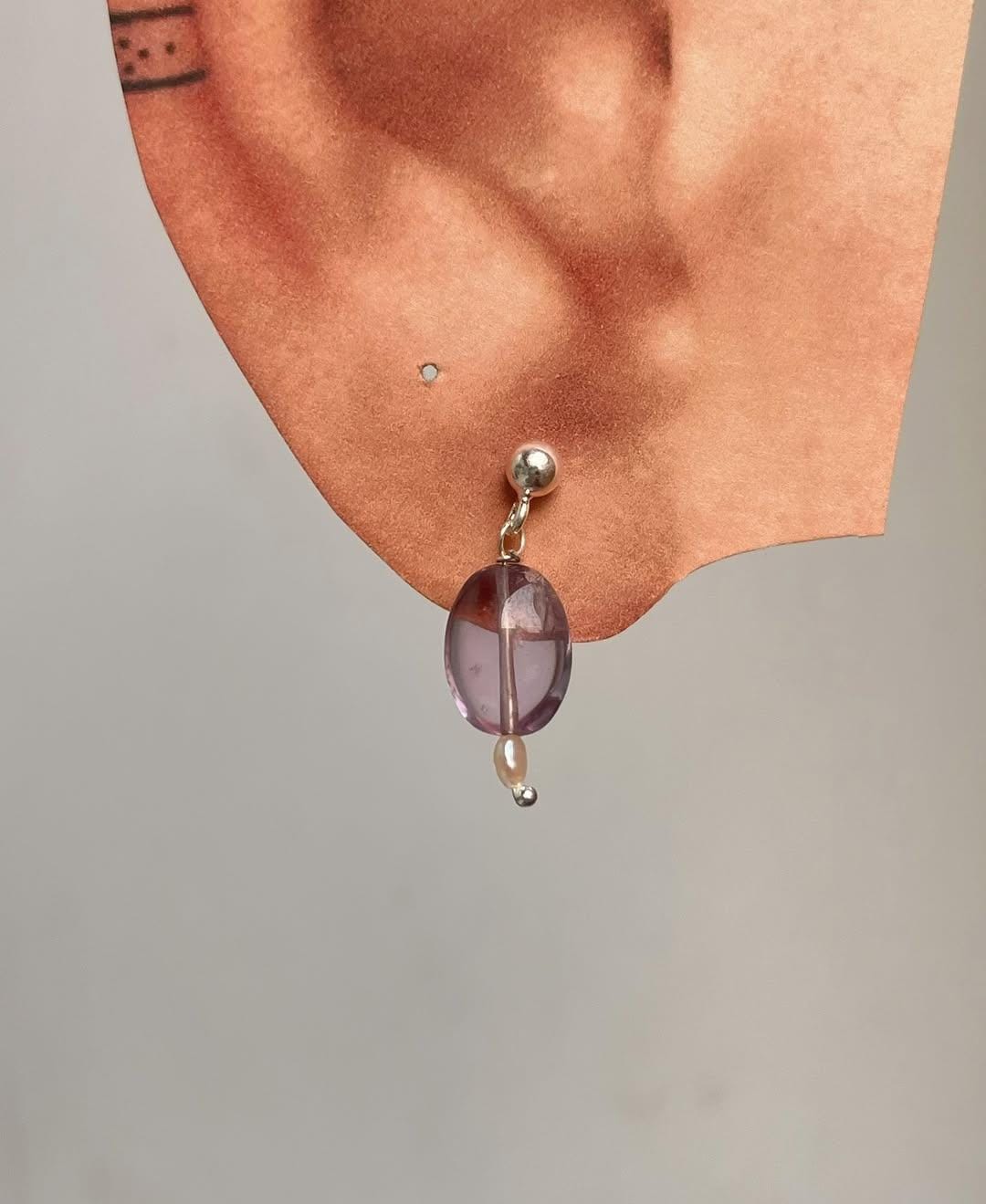 Amethyst Tumble Pearl Ball 925 Sterling Silver Studs
