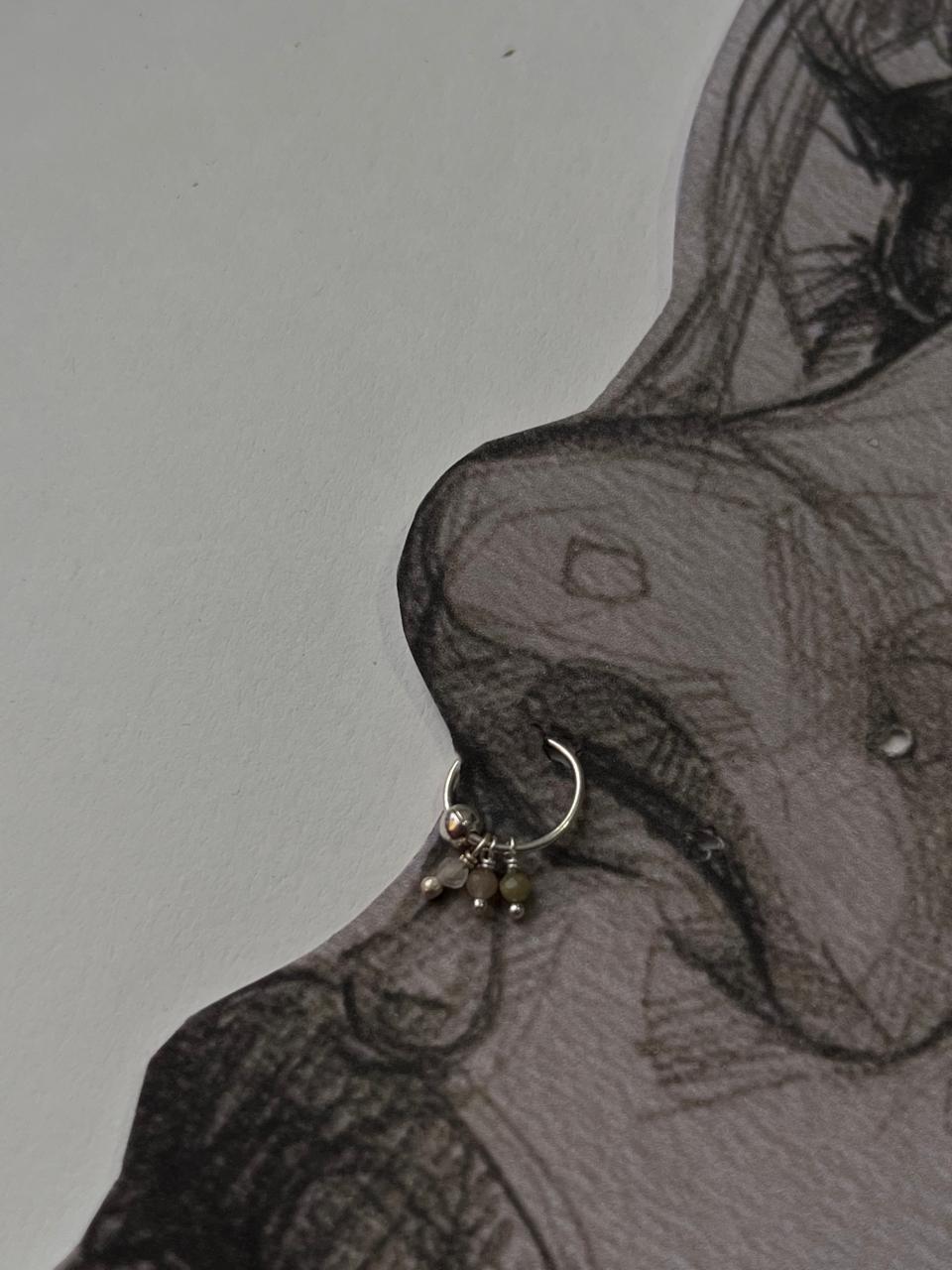 Multi Tourmaline Charms 925 Sterling Silver Piercing Septum or Nose Ring