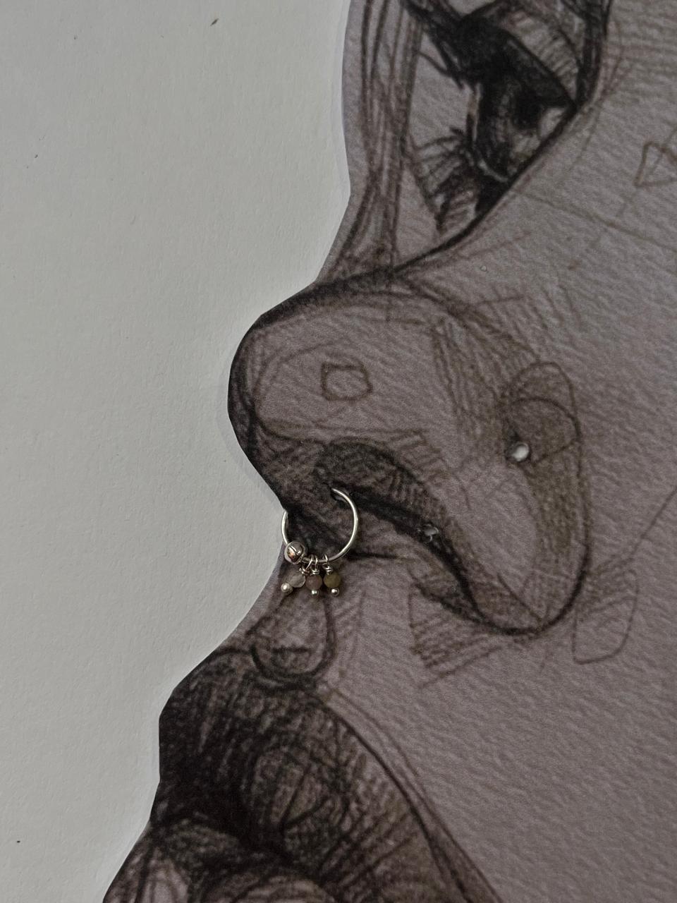 Multi Tourmaline Charms 925 Sterling Silver Piercing Septum or Nose Ring
