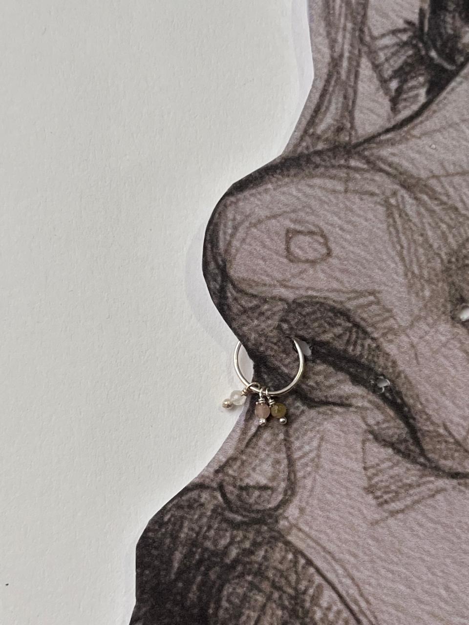Multi Tourmaline Charms 925 Sterling Silver Piercing Septum or Nose Ring
