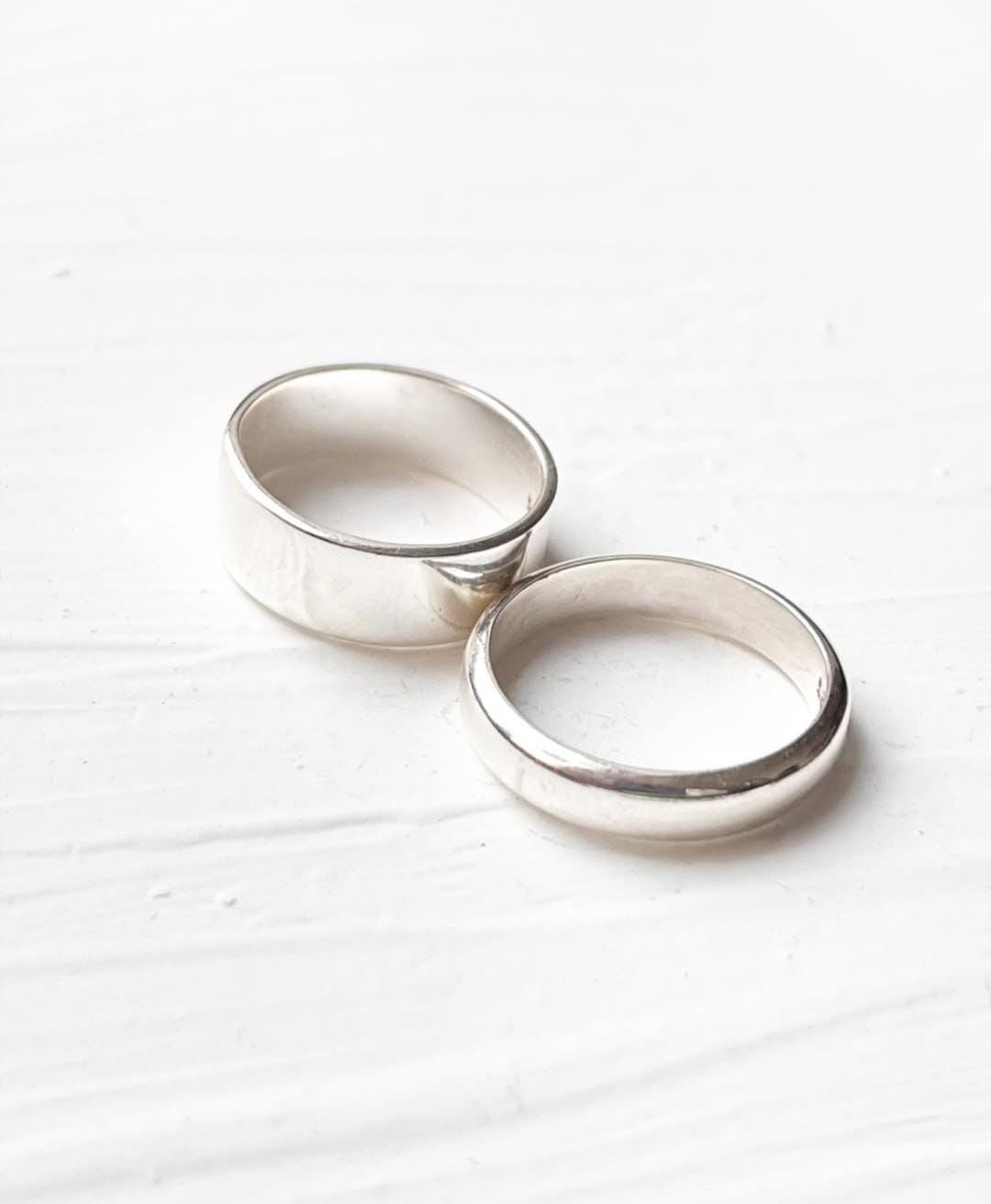Couple Plain Band Stack Set Rings Sterling Silver 925 Hallmarked