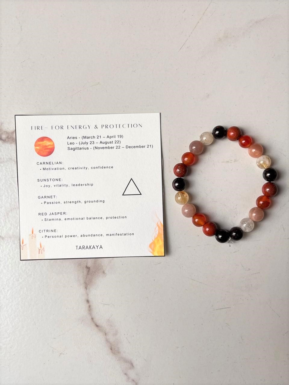 Fire- for Energy & Protection 8mm Natural Crystal Bracelet
