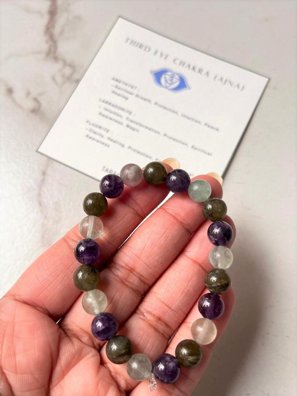 Third Eye Chakra (Ajna) 8mm Natural Crystal Bracelet