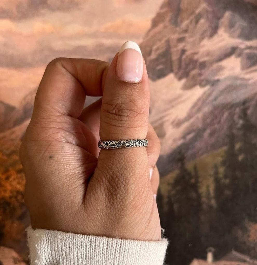 Thin, Thick Vintage Motif Stack Set Couple 925 Sterling Silver Ring