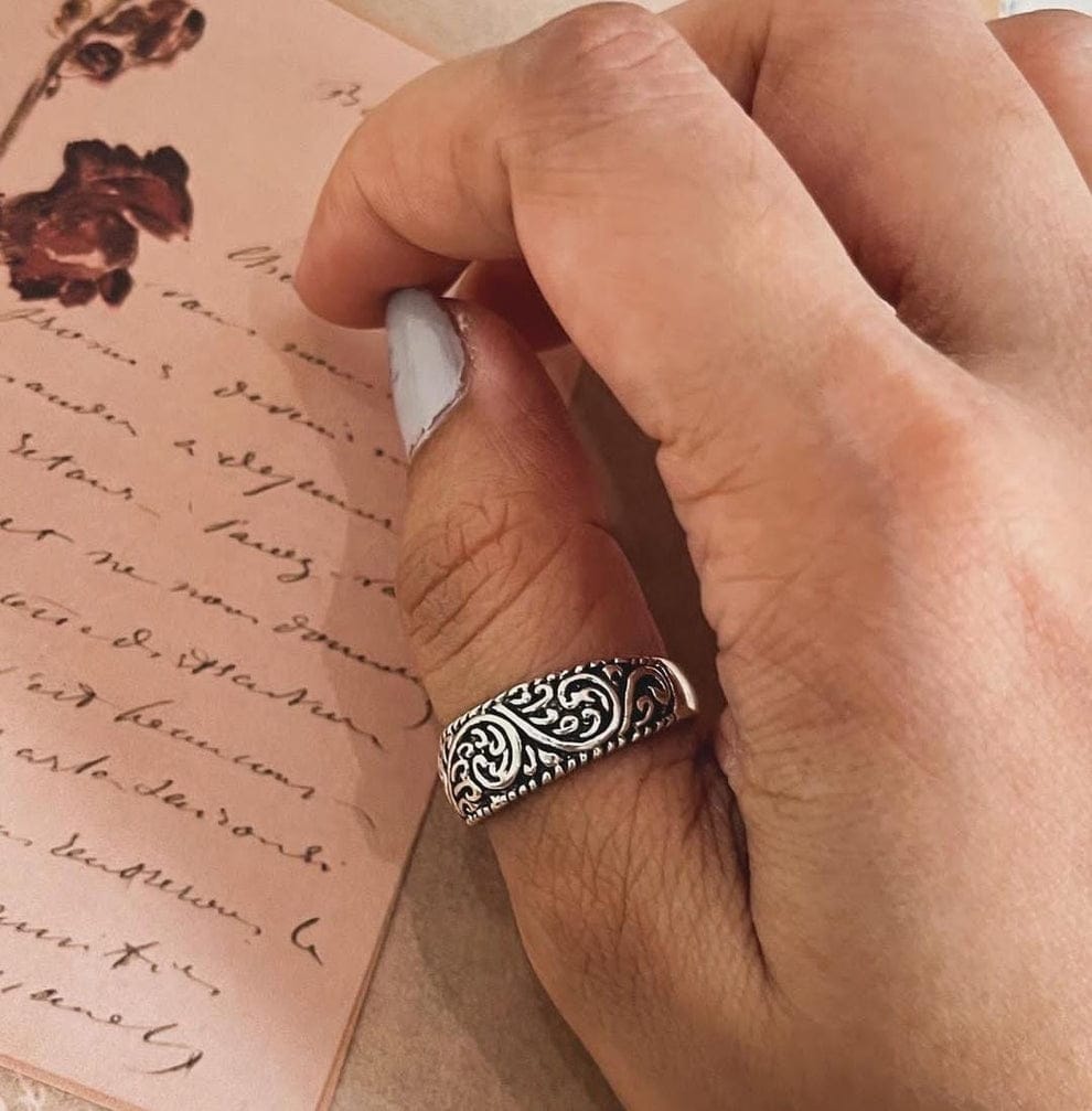 Thin, Thick Vintage Motif Stack Set Couple 925 Sterling Silver Ring