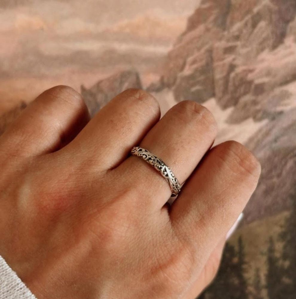 Thin, Thick Vintage Motif Stack Set Couple 925 Sterling Silver Ring