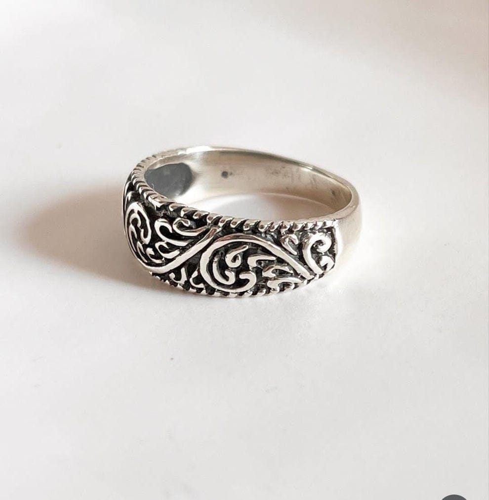 Thin, Thick Vintage Motif Stack Set Couple 925 Sterling Silver Ring