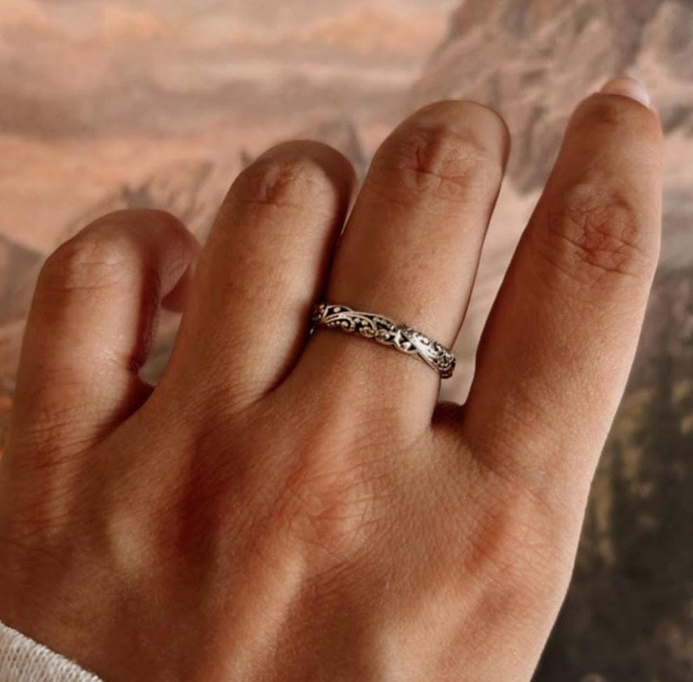 Thin, Thick Vintage Motif Stack Set Couple 925 Sterling Silver Ring