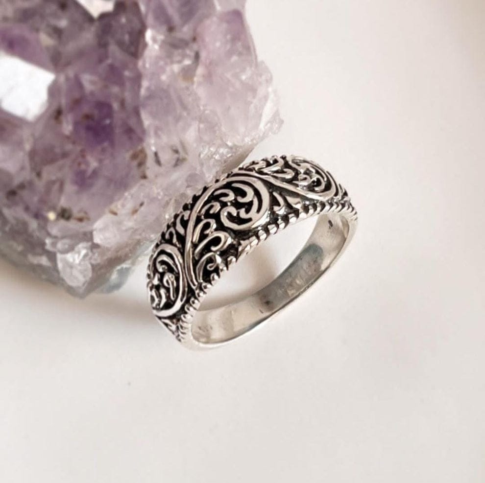 Thin, Thick Vintage Motif Stack Set Couple 925 Sterling Silver Ring