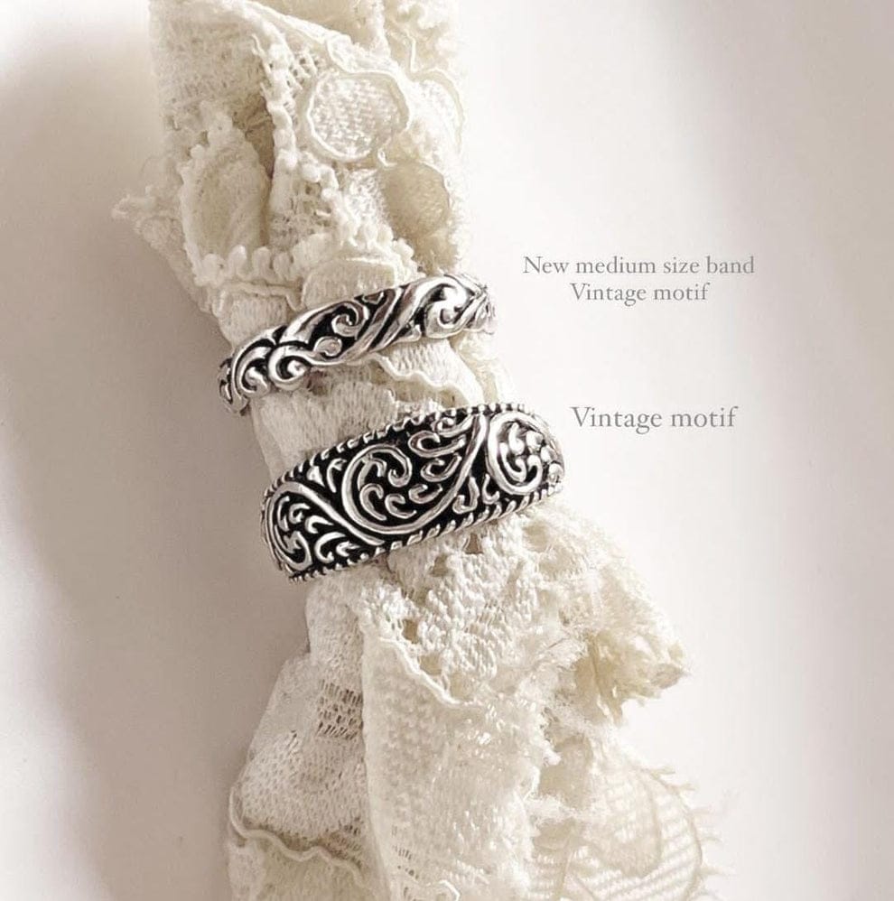 Medium, Thick Vintage Motif Stack Set Couple 925 Sterling Silver Ring