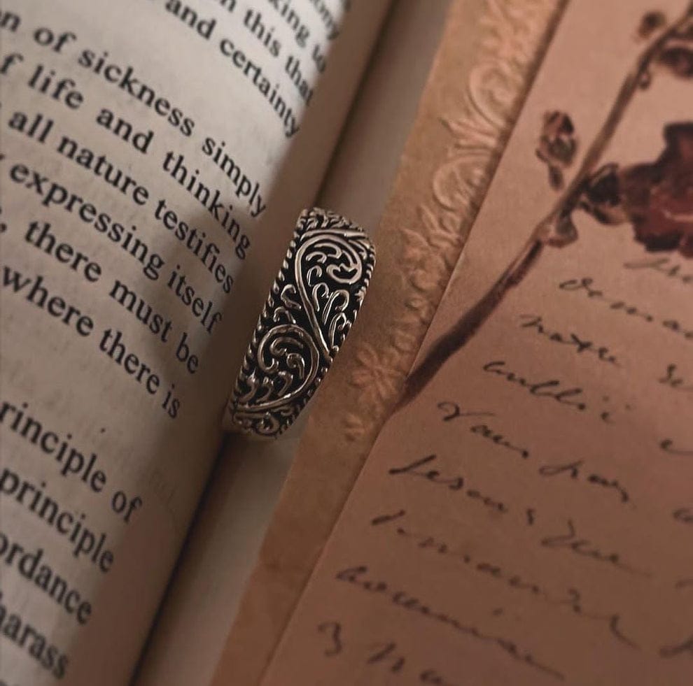 Medium, Thick Vintage Motif Stack Set Couple 925 Sterling Silver Ring