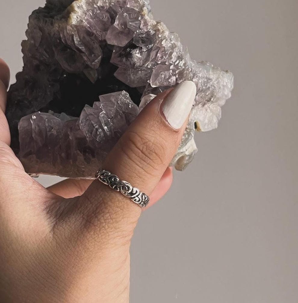 Medium, Thick Vintage Motif Stack Set Couple 925 Sterling Silver Ring