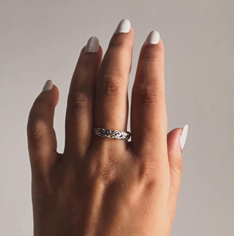 Medium, Thick Vintage Motif Stack Set Couple 925 Sterling Silver Ring