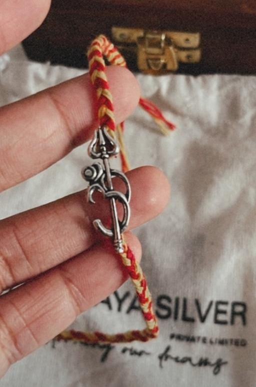 Om Trishul / Shiv Shakti Reusable Charm Handcrafted 925 Sterling Silver Rakhi