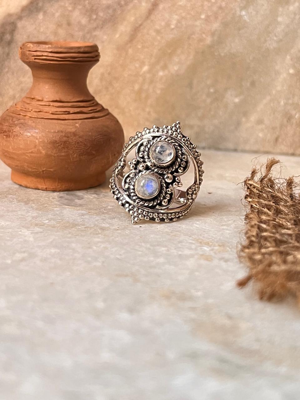 Moonstone Rawa Bohemian 925 Sterling Silver Ring