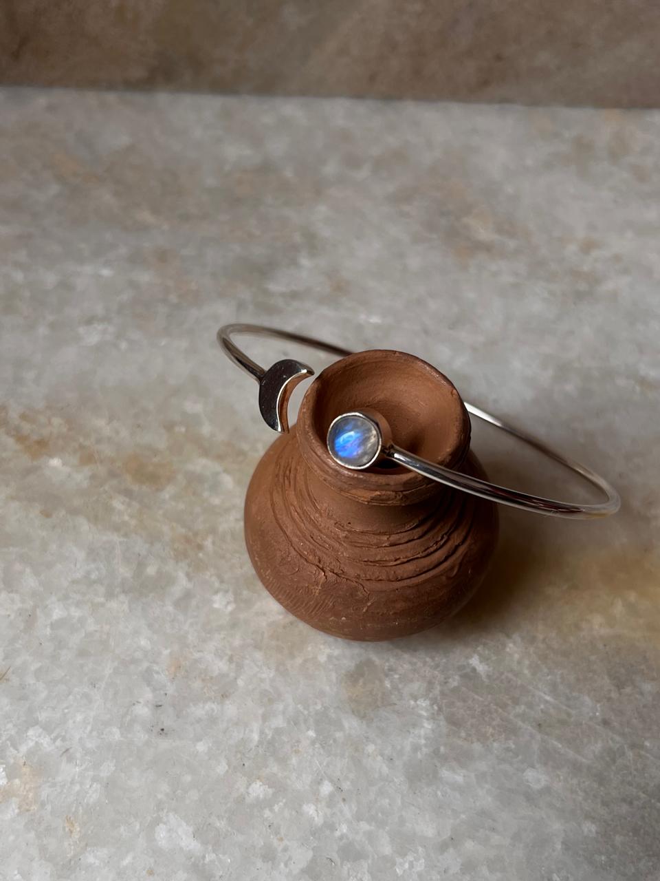 Moonstone Crescent Moon Adjustable 925 Sterling Silver Kada