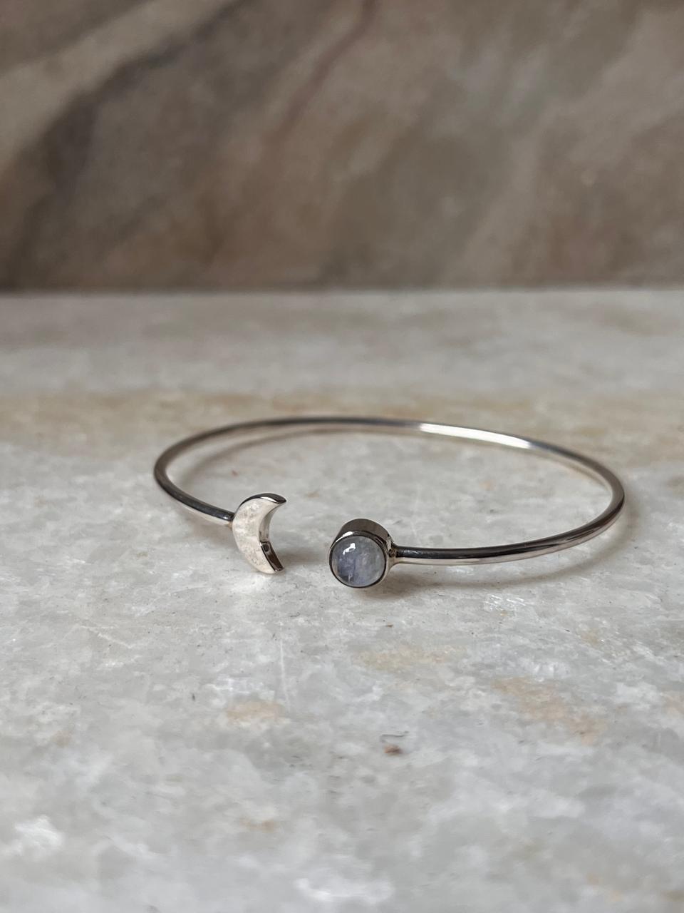 Moonstone Crescent Moon Adjustable 925 Sterling Silver Kada