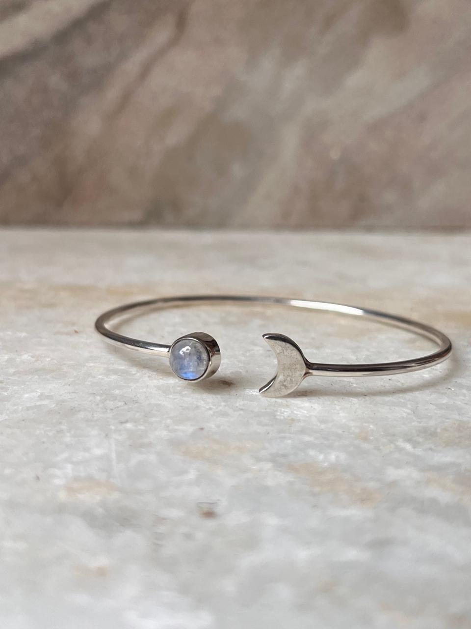 Moonstone Crescent Moon Adjustable 925 Sterling Silver Kada
