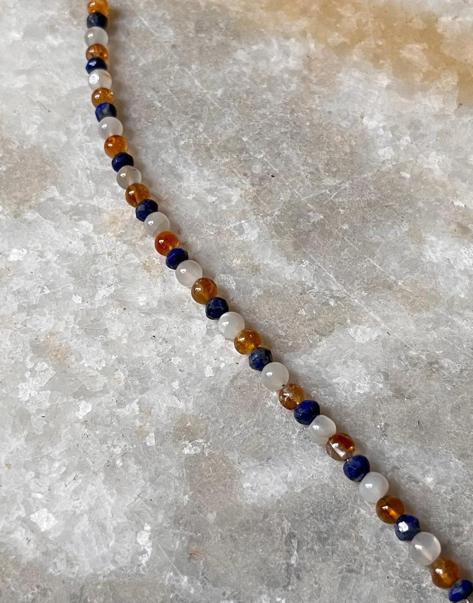 Lapis lazuli, Moonstone & Citrine 4mm Round Handcrafted 925 Sterling Silver Bracelet