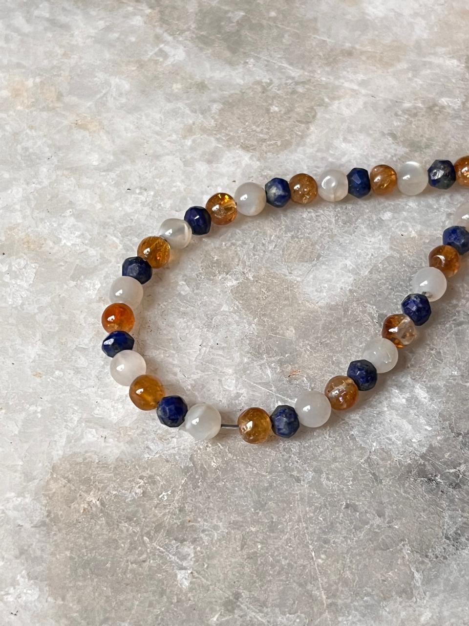 Lapis lazuli, Moonstone & Citrine 4mm Round Handcrafted 925 Sterling Silver Bracelet