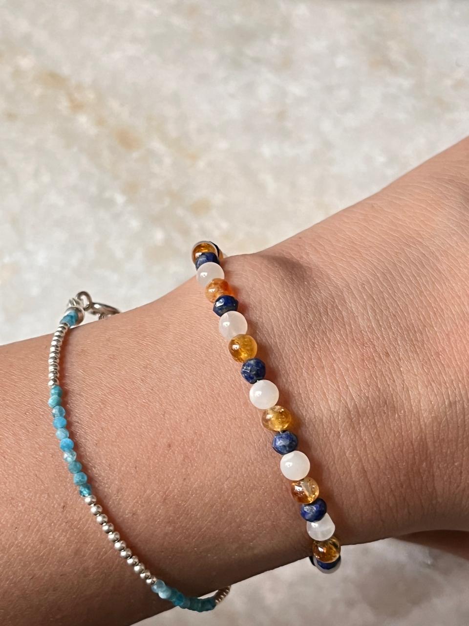 Lapis lazuli, Moonstone & Citrine 4mm Round Handcrafted 925 Sterling Silver Bracelet