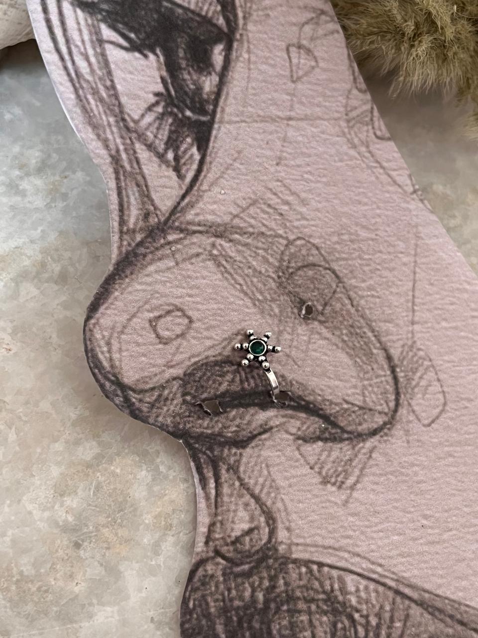 Green Rawa Floral Nose / Helix 925 Sterling Silver Clip On