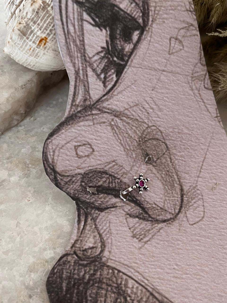 Pink Rawa Floral Nose / Helix 925 Sterling Silver Clip On