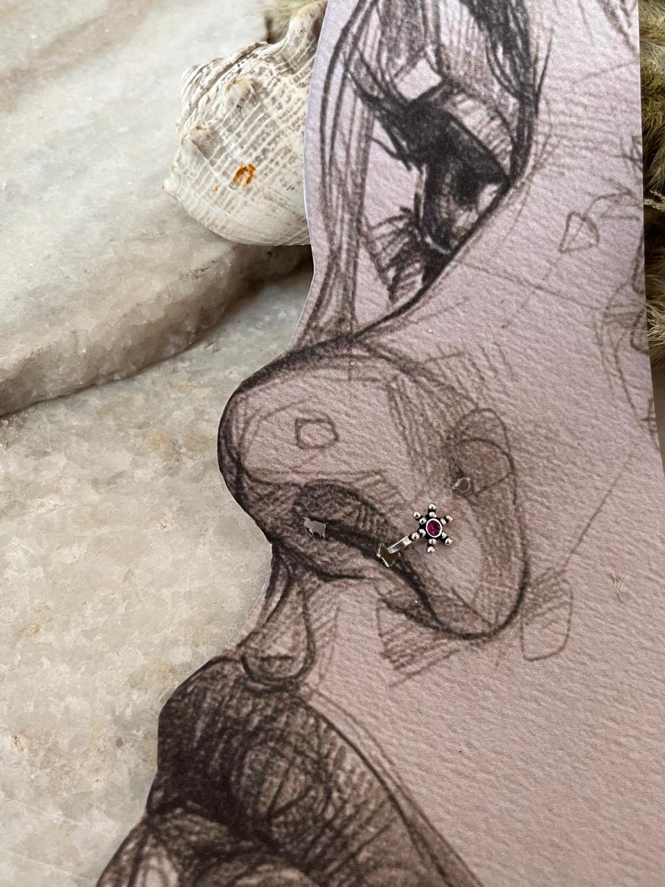 Pink Rawa Floral Nose / Helix 925 Sterling Silver Clip On