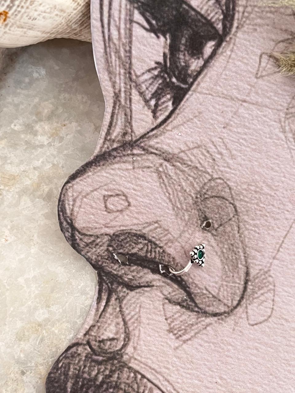 Green Rawa Nose / Helix 925 Sterling Silver Clip On