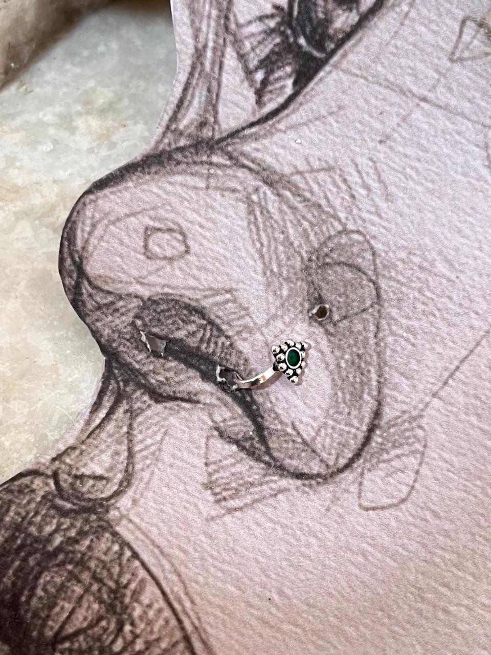 Green Rawa Nose / Helix 925 Sterling Silver Clip On