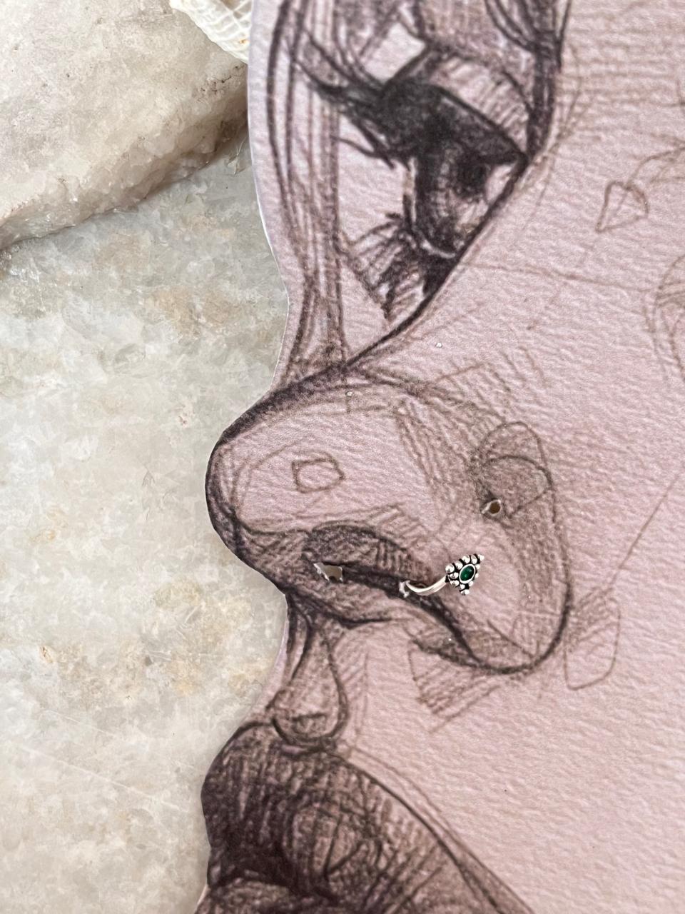 Green Rawa Nose / Helix 925 Sterling Silver Clip On