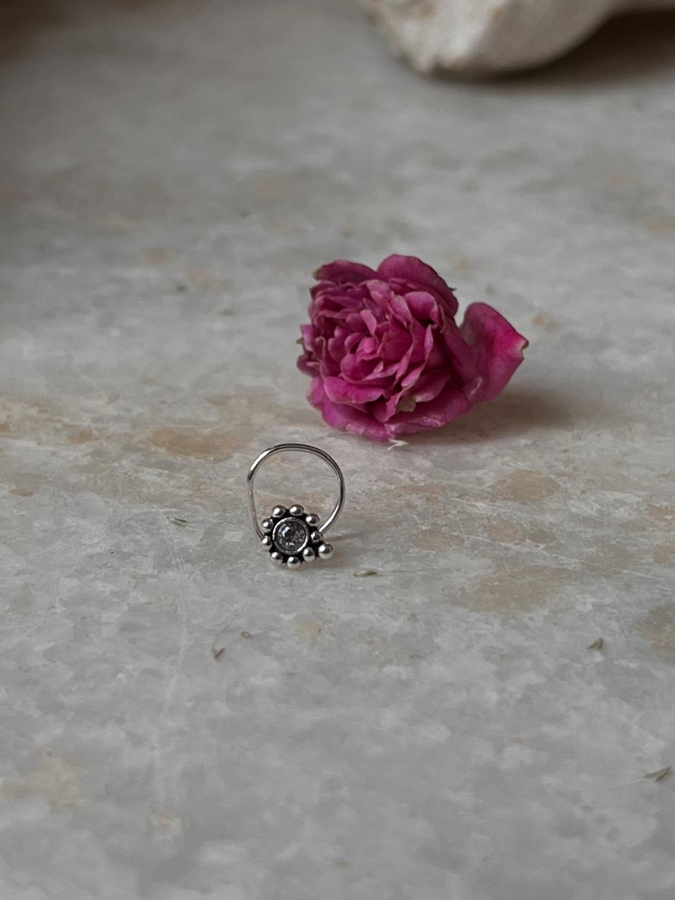 Tribal Rawa White Cz Stone Wired Back 925 Sterling Silver Nose pin